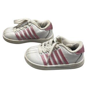 K swiss shoes strips sparkly laces kids size 6 white pink READ